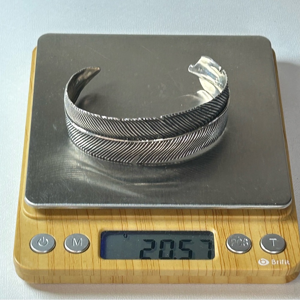 Solid Sterling Silver 925 Feather Cuff Bracelet S… - image 8